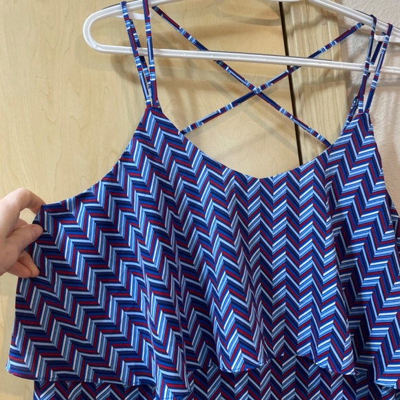 Women Large Pretty Red White Blue Chevron Spaghetti Strap Spring Tank Top Summer - Picture 2 of 6